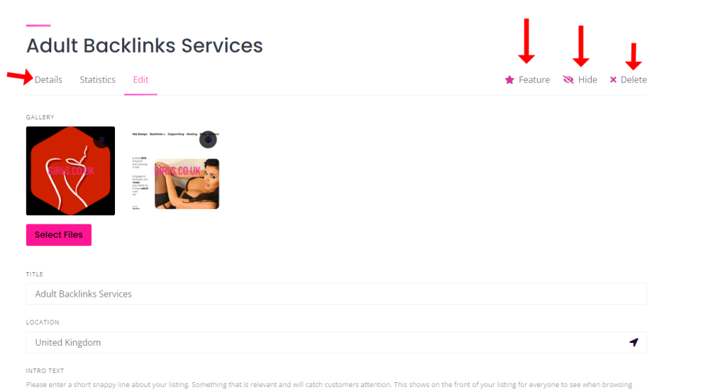 Listing Edit Screen